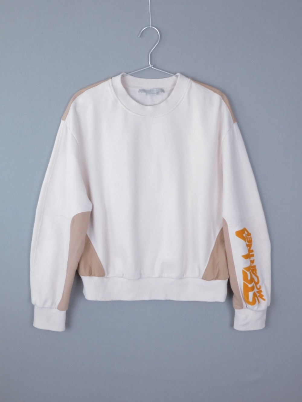 Stella McCartney Flocked Sleeve Logo Organic Cotton Sweatshirt with Nylon Back